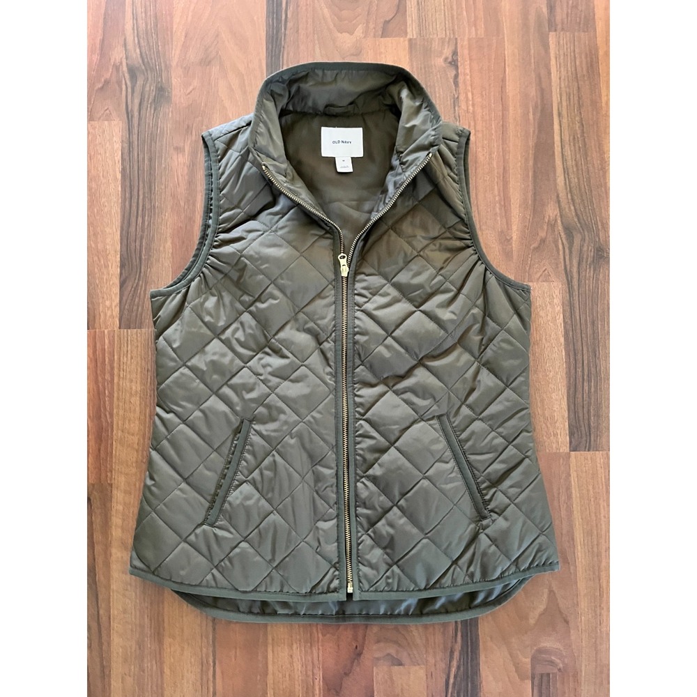 Old Navy Quilted Vest Womens M Hunter Olive Green Fall Minimalist Gorpcore